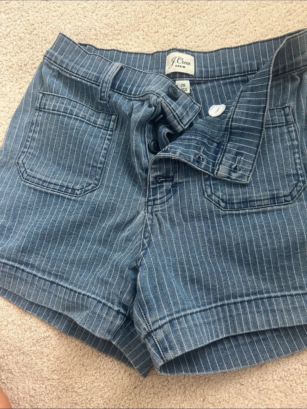 J. Crew Blue Pinstripe Denim-Style Cotton Shorts